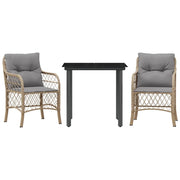 Set da Bistr¨° 3 pz | Set Salotto da Giardino con Cuscini Beige Misto in Polyrattan