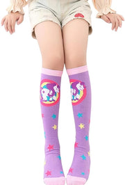 Calze per bambini - alta caviglia - misto cotone - arcobaleno colore - motivo stelle - maniche comode - calze per ginocchio