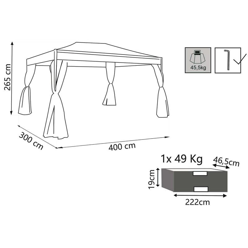 KARNAK GAZEBO DA GIARDINO 3 X 4 MT IN METALLO COMPLETO DI PARETI