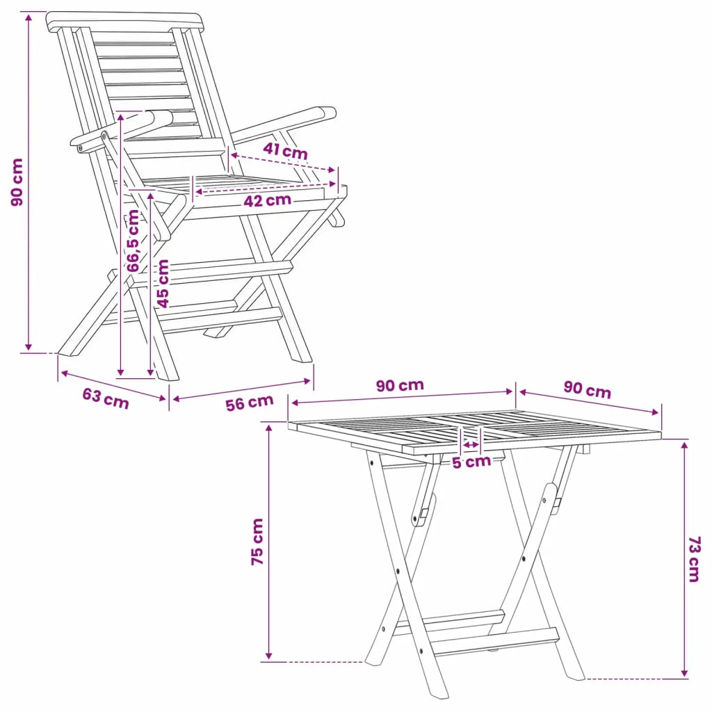 Set bistro da giardino pieghevole da 5 pezzi Naturale 3434101