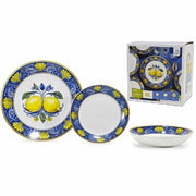 Trade Shop - Set Servizio Di Piatti In Porcellana 18 Pz Decorazione A Limoni Con Maiolica Da Tavola -