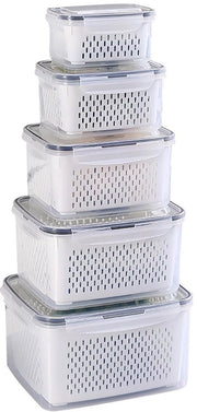 Organizzatore del frigorifero Kongming, set di contenitori alimentari con coperchi, contenitori alimentari, organizzatore del frigorifero con coperchio e setaccio (6,2L + 4,15L + 3,15L + 1,7L + 0,8L)