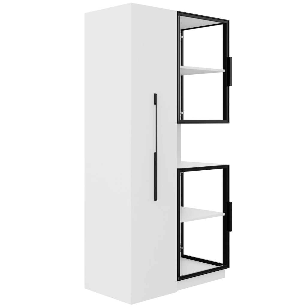 Vetrina 70x38x160 cm con ripiani laterali estraibili e LED multicolore in MDF e vetro bianca