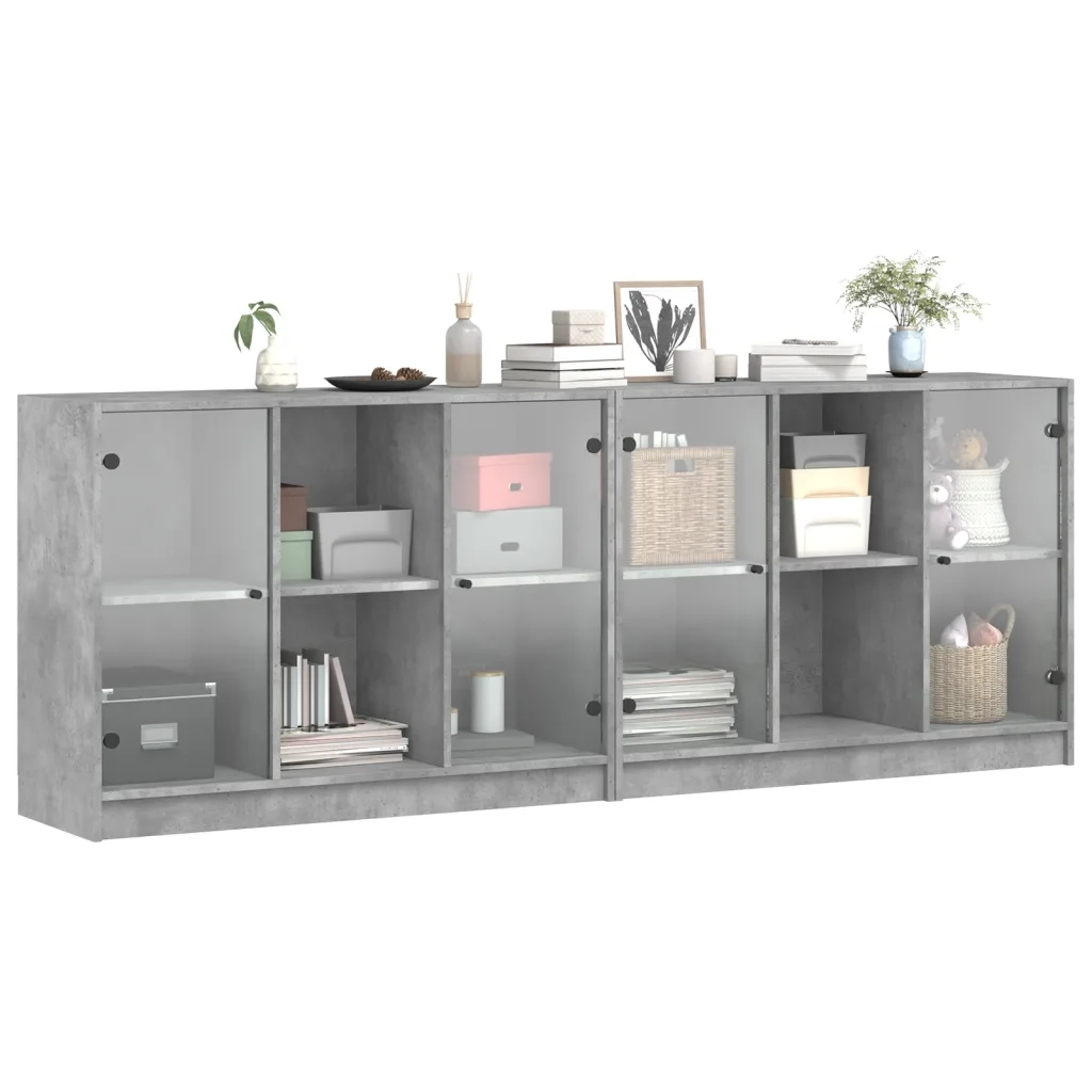 Libreria con Ante Grigio Cemento 204x37x75 cm Legno Multistrato 3206534
