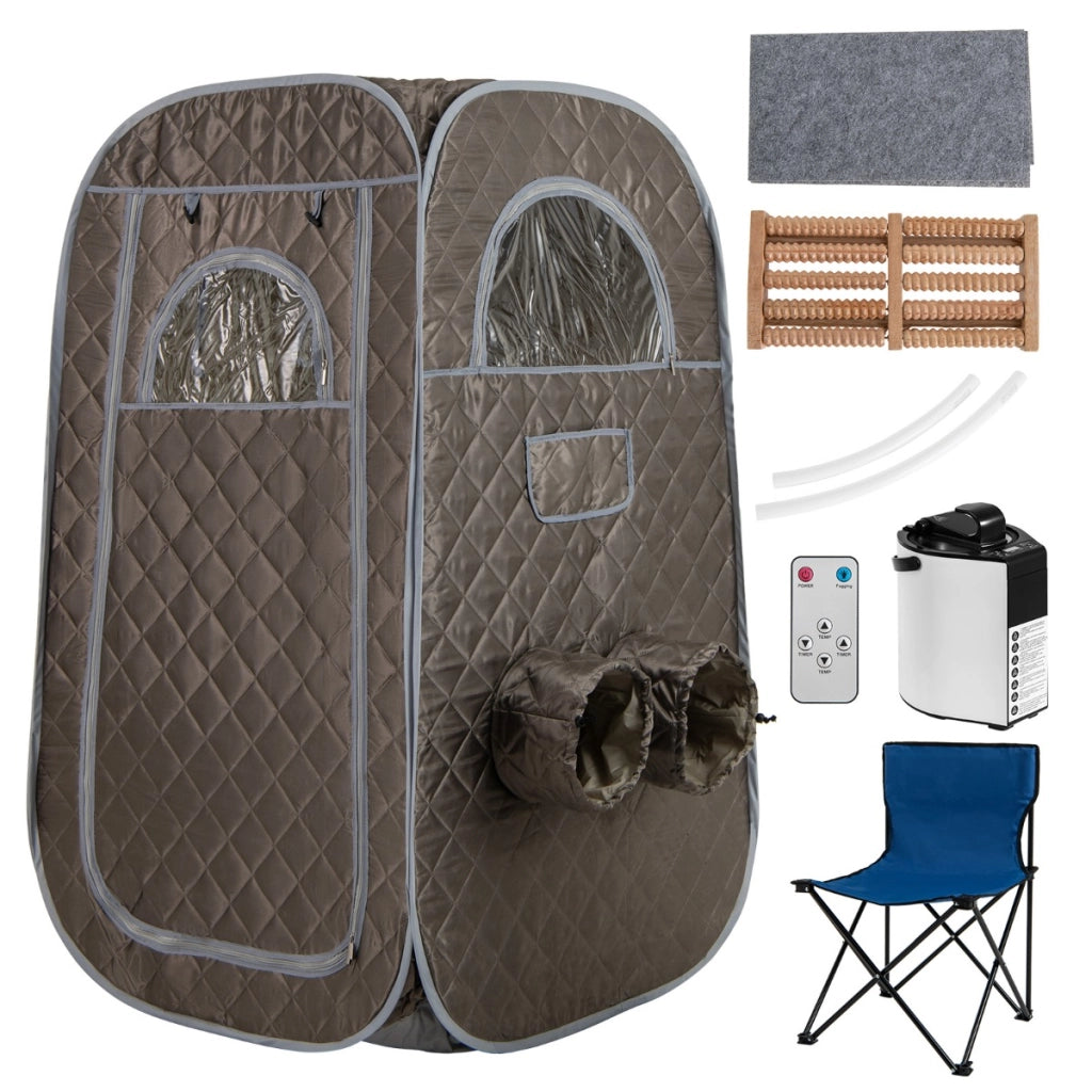 Sauna portatile con generatore di vapore da 1000W e capacit¨¤ di 3L, Tenda sauna per 1 o 2 persone con sedia Grigio