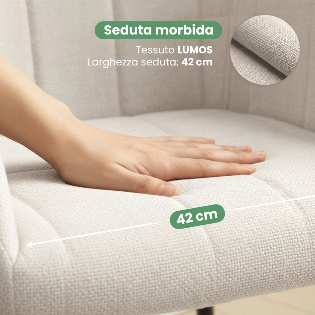 Set di 2 Sedie imbottite con cuciture quadrate LUXANO Crema gambe nere tessuto Lumos