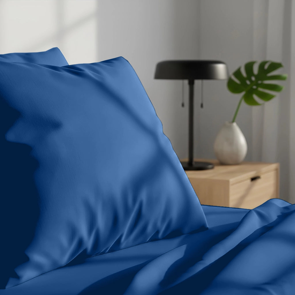 Coppia Federe per Cuscino 50x80 cm in  con Patella – Morbide, Traspiranti,– Tinta Unita, Lavabili  Blu