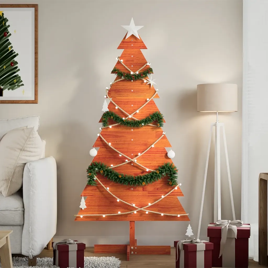 Albero di Natale Marrone Cera 150 cm in Legno Massello di Pino 858194