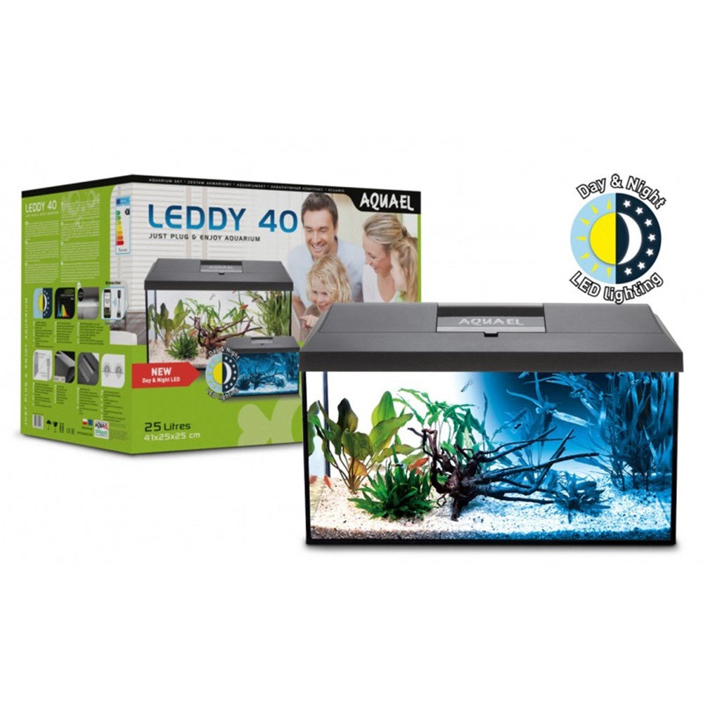 Aquael Aquarium Set Leddy 40 Day&Night - acquario cm41X25X25h accessoriato Colore: Nero