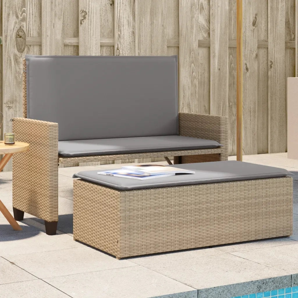 Panca da Giardino con Cuscini e Poggiapiedi-Sgabello-Panca da esterno Beige in Polyrattan 374493