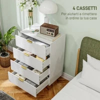 Cassettiera 4 Cassetti Moderna con Maniglie Dorate, 60x40x96 cm, Bianco