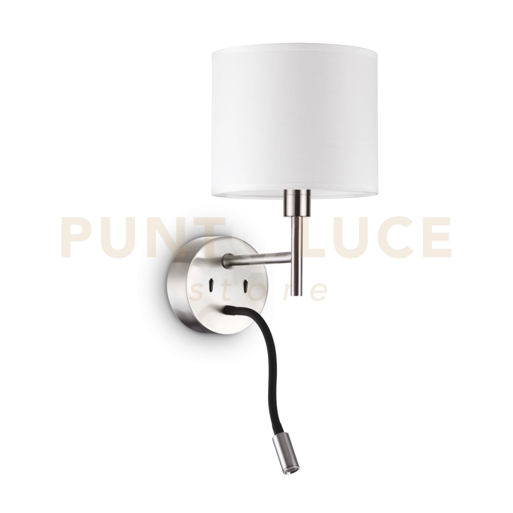 SET UP APPLIQUE 1 LUCE ATTACCO E27 + 1 LUCE LED 3000K 3W  200 lm IN METALLO NICKEL SENZA PARALUME SENZA PARALUME