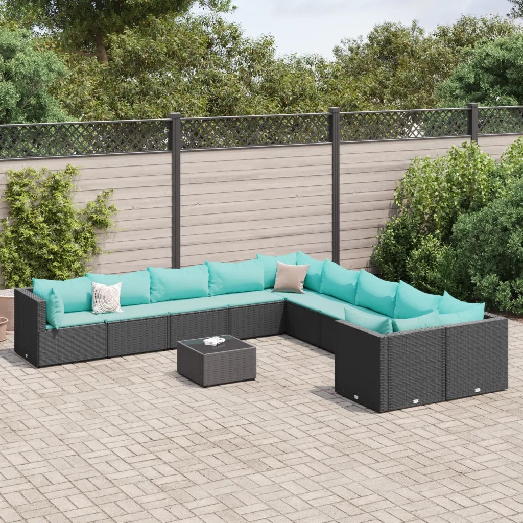 Set Divani da Giardino 11 pz con Cuscini in Polyrattan Nero 3308356