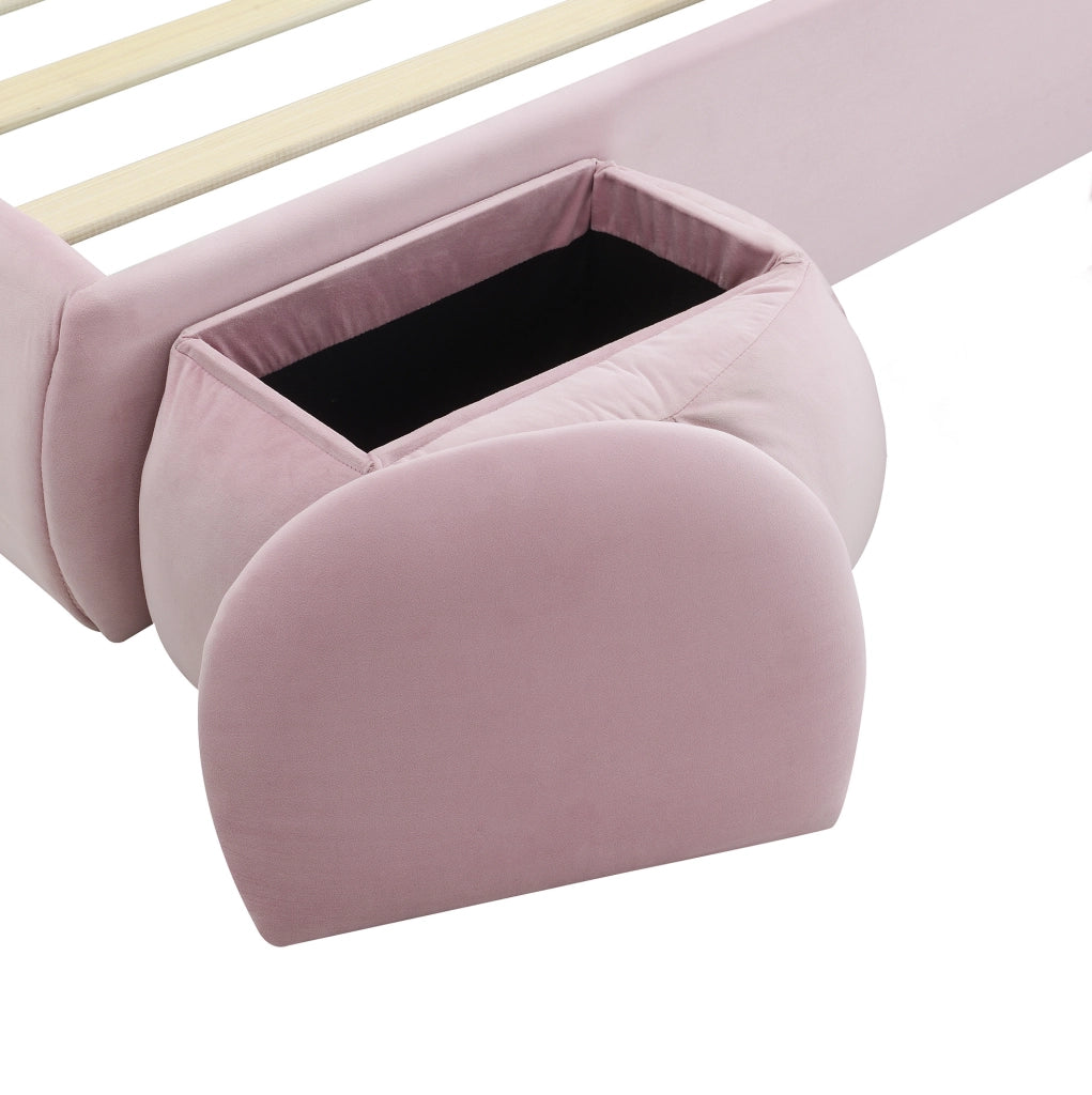 Letto imbottito rosa 140x200 cm con LED e contenitore
