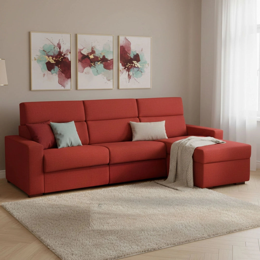 Celleno, Divano Letto con Penisola Sfoderabile Made in Italy, 280x160 cm Arancione