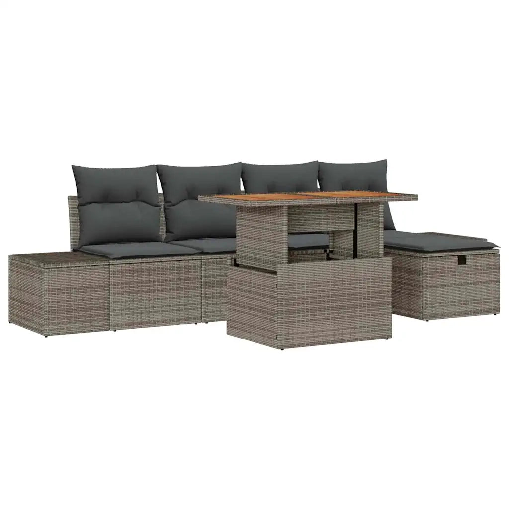 Set Divano da Giardino con cuscino 6 pcs Grigio polyrattan
