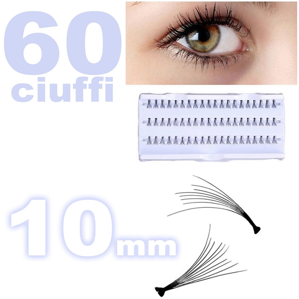 Trade Shop - 60 Ciuffi Ciglia Finte 10mm Nero Per Ciglia Naturali Singole Estensione Make Up -