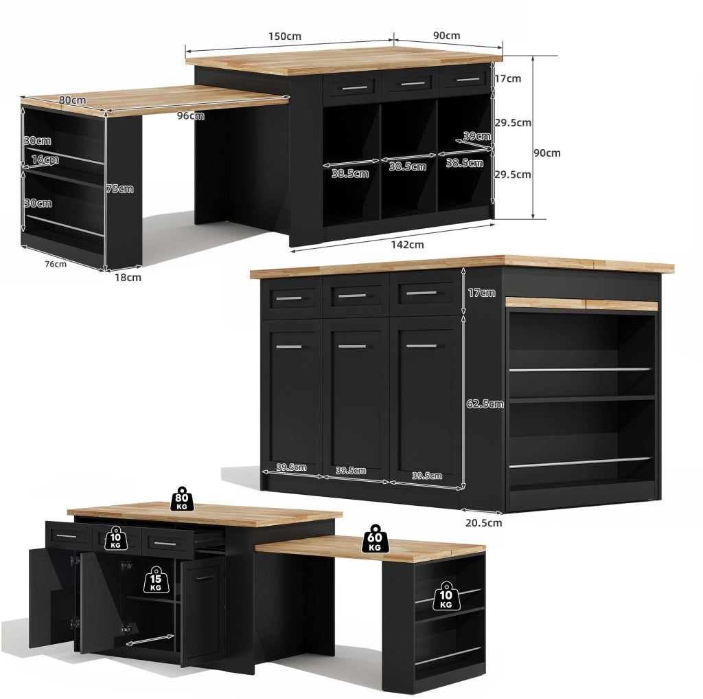 Isola da cucina moderna con tavolo estraibile 150x90 cm