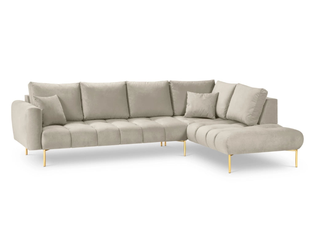 Cosmopolitan Design - Divano angolare destro "Hastings" 5 posti in velluto beige 