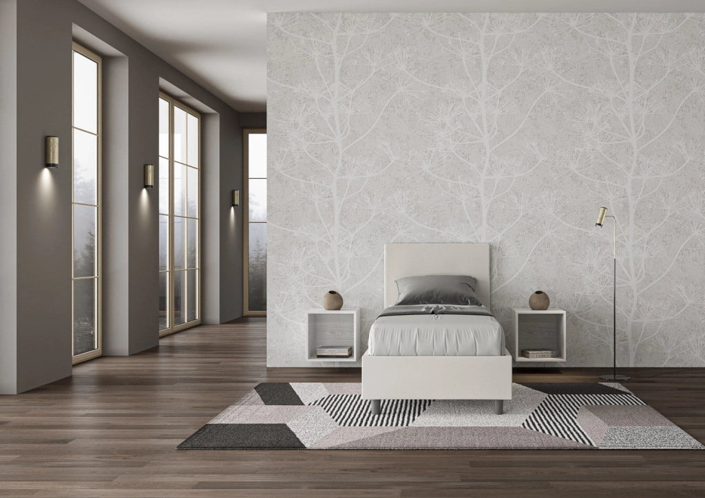 Letto singolo con rete imbottito 80x210 similpelle bianco Adele