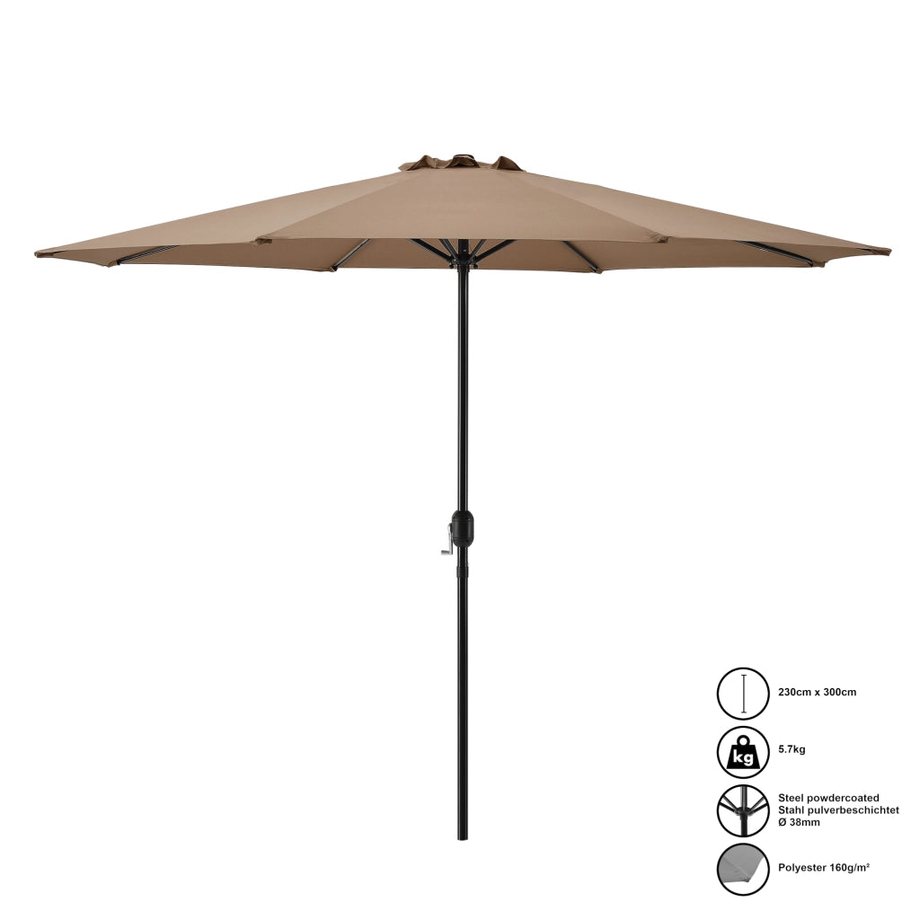 Ombrellone da Giardino Budapest con Palo Centrale e Meccanismo a Manovella 230 x Ø300 cm Marrone Chiaro casa.pro