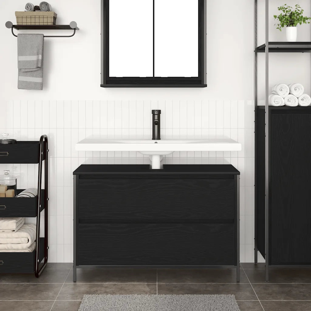 Mobile Lavabo | Armadio Lavabo da Bagno con Cassetti Rovere Nero 90x34,5x60 cm