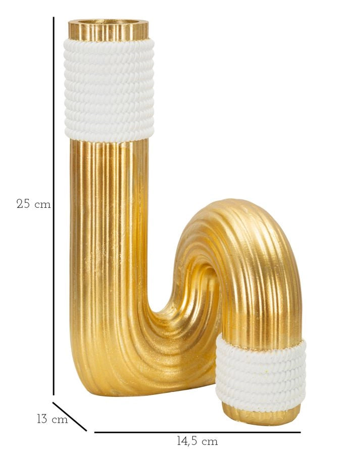 Vaso Bann Big 14,5x13x25 cm in Resina Oro e Bianco