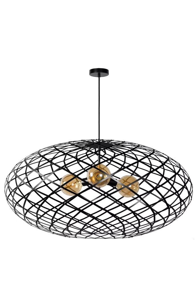 Lampadario nero moderno in metallo Lucide Wolfram 3xE27
