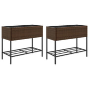 2 pz Fioriere | Cassetta per fiori | Vaso Giardino con Ripiani Marroni 90x40x75cm Polyrattan
