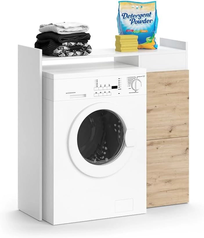 Mobile lavatrice Alf, Bianco, 99 x 98 cm con 2 cassetti, per riporre risparmiando spazio sopra la lavatrice