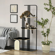 Tiragraffi ULEVR 170 cm a 4 livelli con 3 piattaforme, cuscini e pannello tiragraffi in sisal, nero