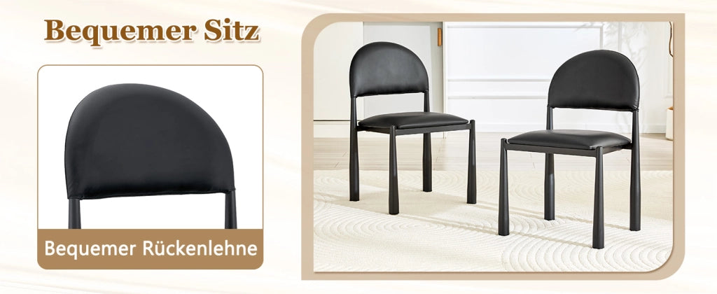 SEDIA da pranzo Set da 2 pezzi in PU Nero con gambe in metallo, 80 cm