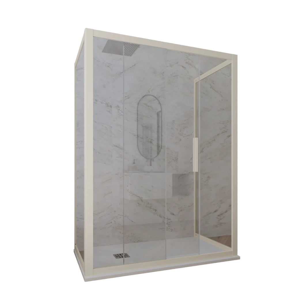 Box doccia 3 lati 80x160x80 CM H 200 Vetro Trasparente Profilo Champagne mod. Deco Trio