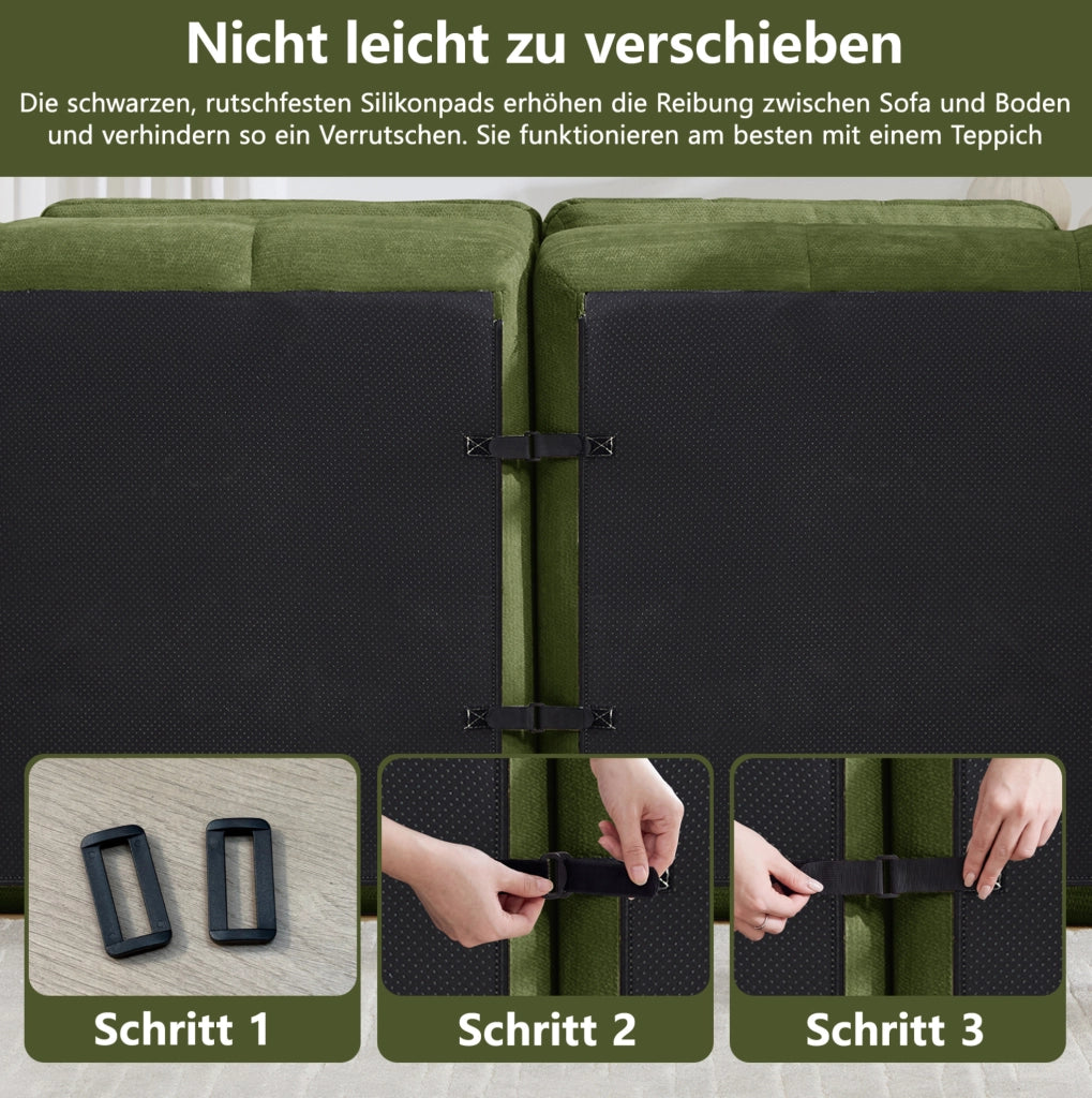 DIVANO Modulare 194x160 cm in Chenille Verde con Pouf