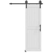 PORTA SCORREVOLE IN STILE COUNTRY CON BINARIO E MANIGLIA IN LEGNO E ACCIAIO, 71.5X213.4 CM, BIANCO E NERO