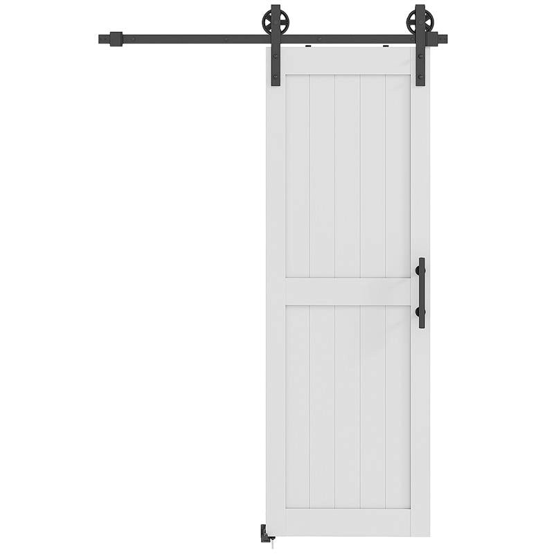 PORTA SCORREVOLE IN STILE COUNTRY CON BINARIO E MANIGLIA IN LEGNO E ACCIAIO, 71.5X213.4 CM, BIANCO E NERO