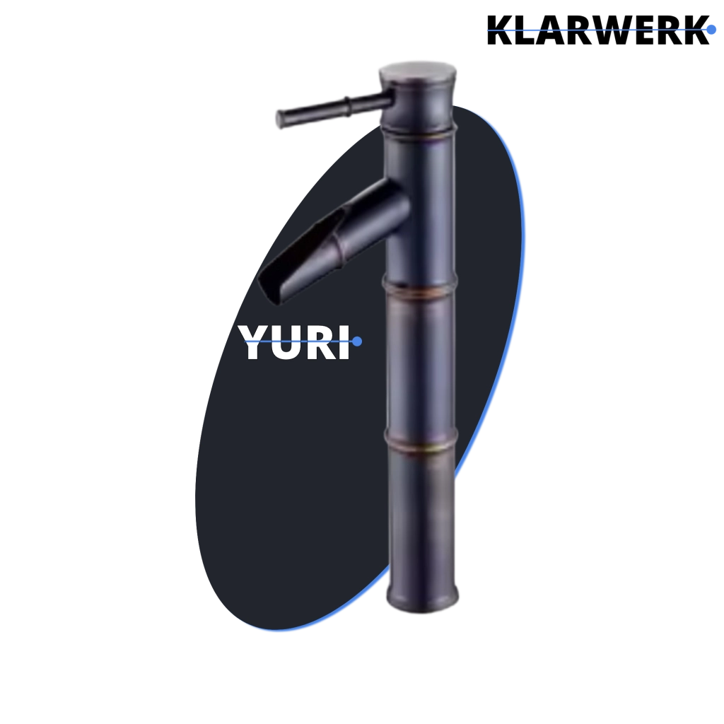 YURI | Rubinetto per bagno a cascata in bambù  alto nero | Raccordo in acciaio inox per lavelli alti | Miscelatore giapponese 2 attacchi