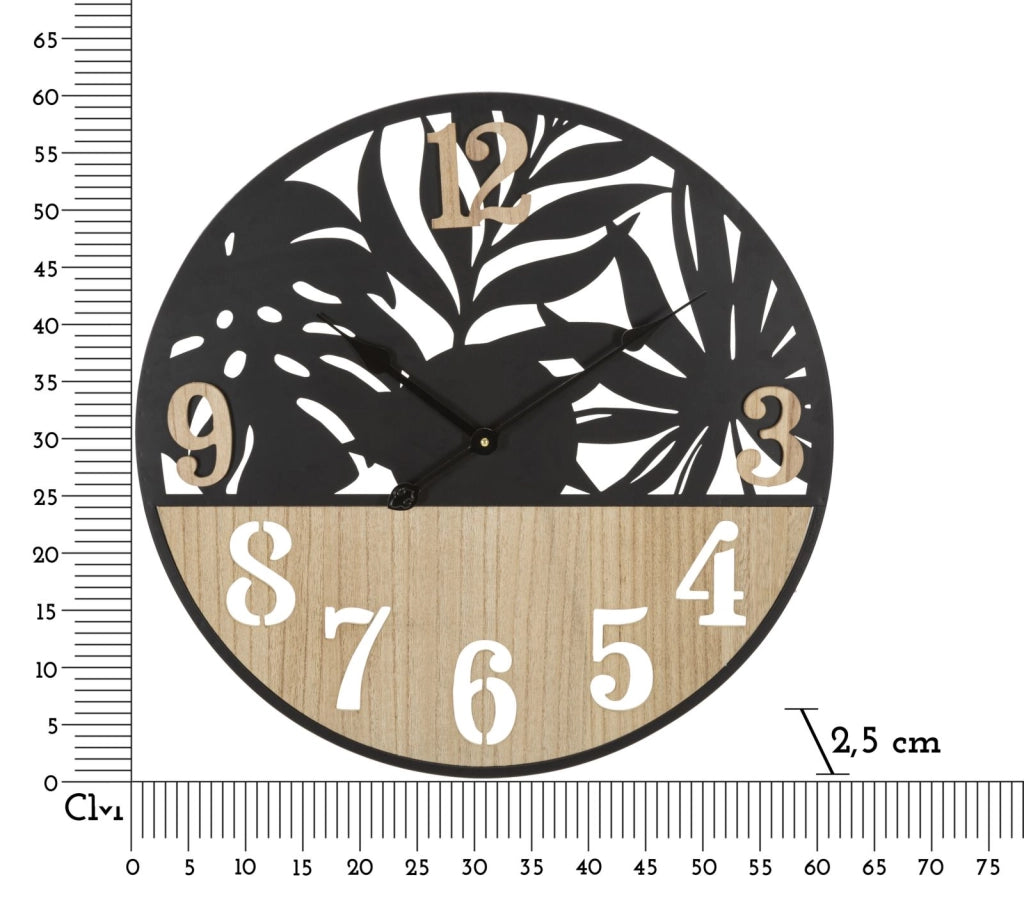Orologio da Muro Palm 60x2,5x60 cm in Ferro e MDF Nero e Marrone