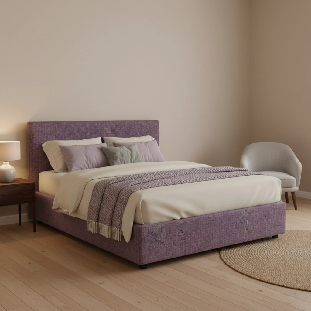 Worthing, Letto Matrimoniale Sfoderabile Made in Italy, Viola Lilla