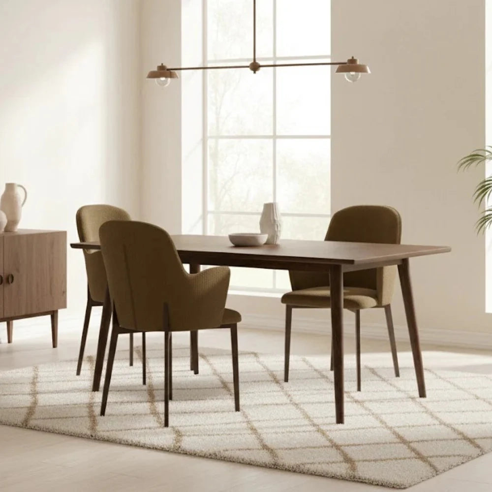 Set di 4 sedie da pranzo imbottite in tessuto marrone Hug con struttura in metallo facili da pulire | Duzzle