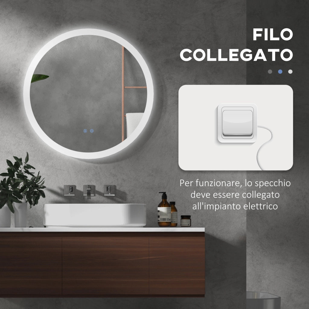 Specchio Bagno LED Antiappannamento ¨C Zephmum ¨C Metallo e Vetro, Bianco, ?70x3 cm