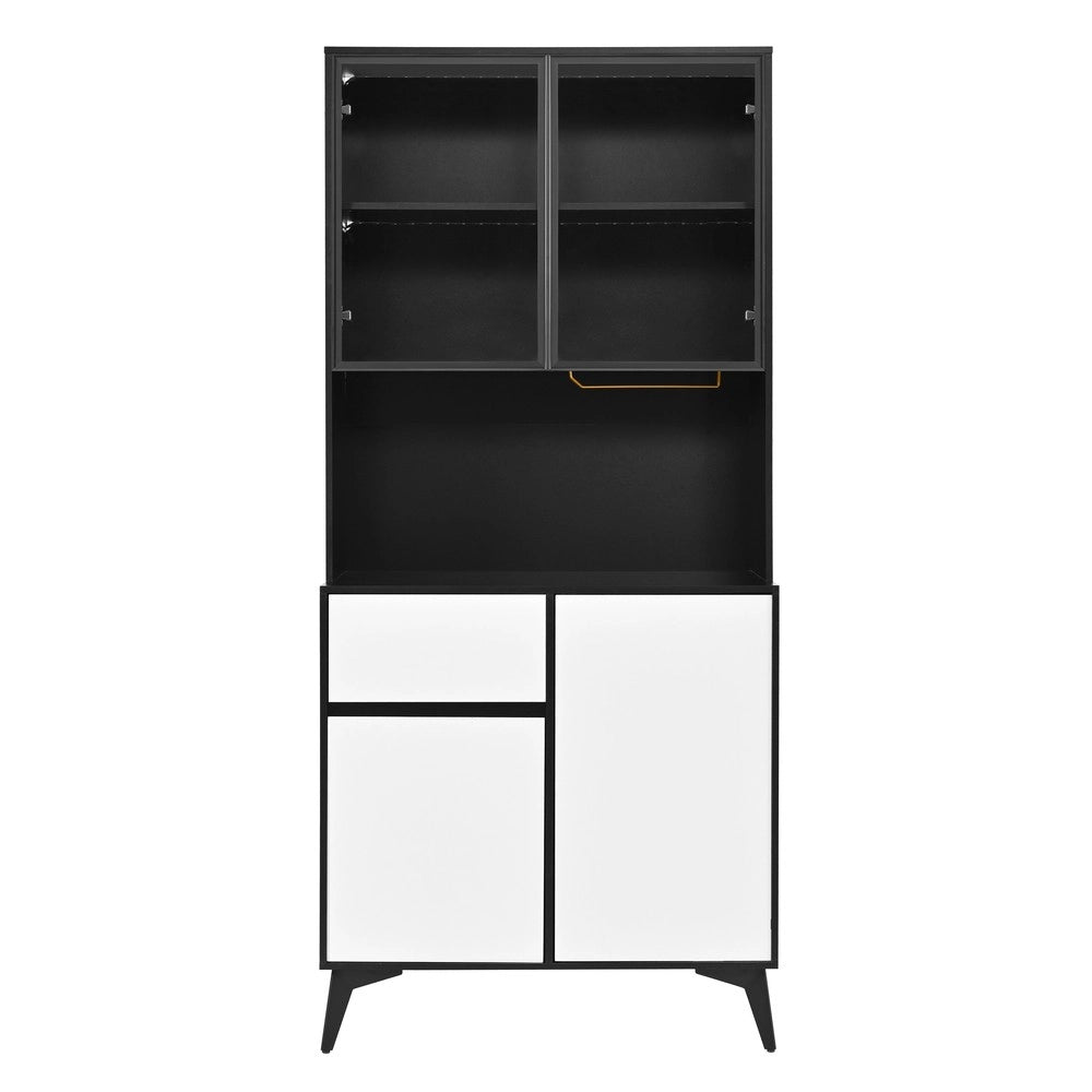 Mobile Scaffale Vetrina ¨C Minimal ¨C Nero bianco, MDF, elementi in vetro, con luci LED integrate