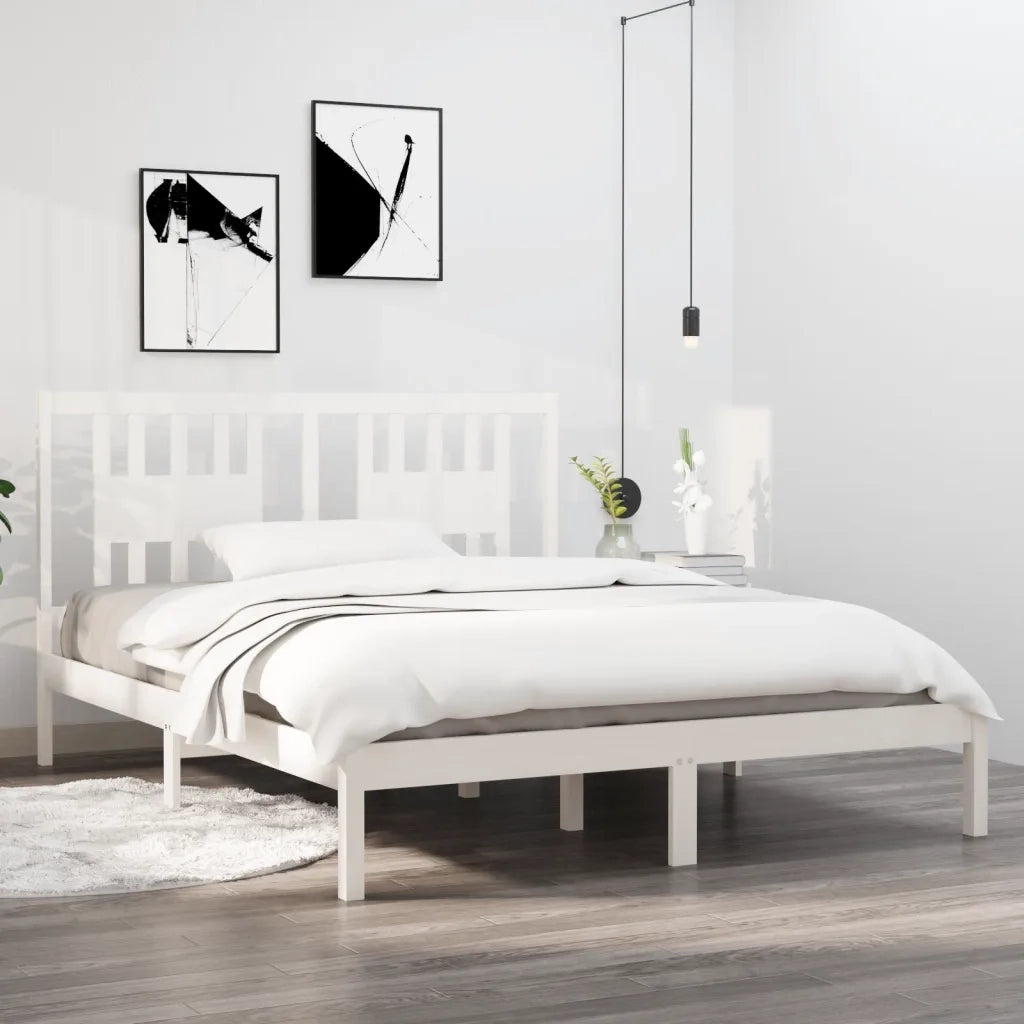Giroletto-Struttura Letto Bianco in Legno Massello di Pino 140x200 cm 950368