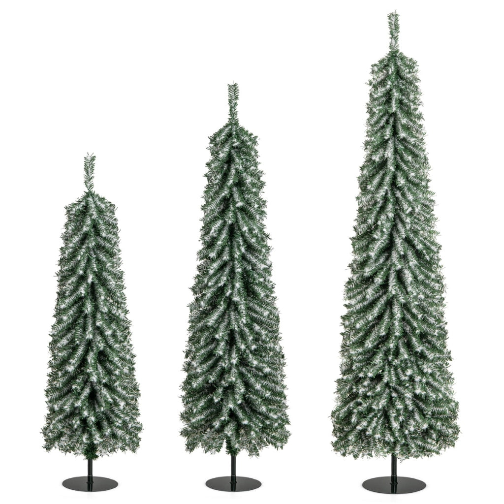Set Alberi di Natale artificiali da 120/150/180cm, Alberi di Natale a matita con neve accumulata realistica-Alberi di Natale