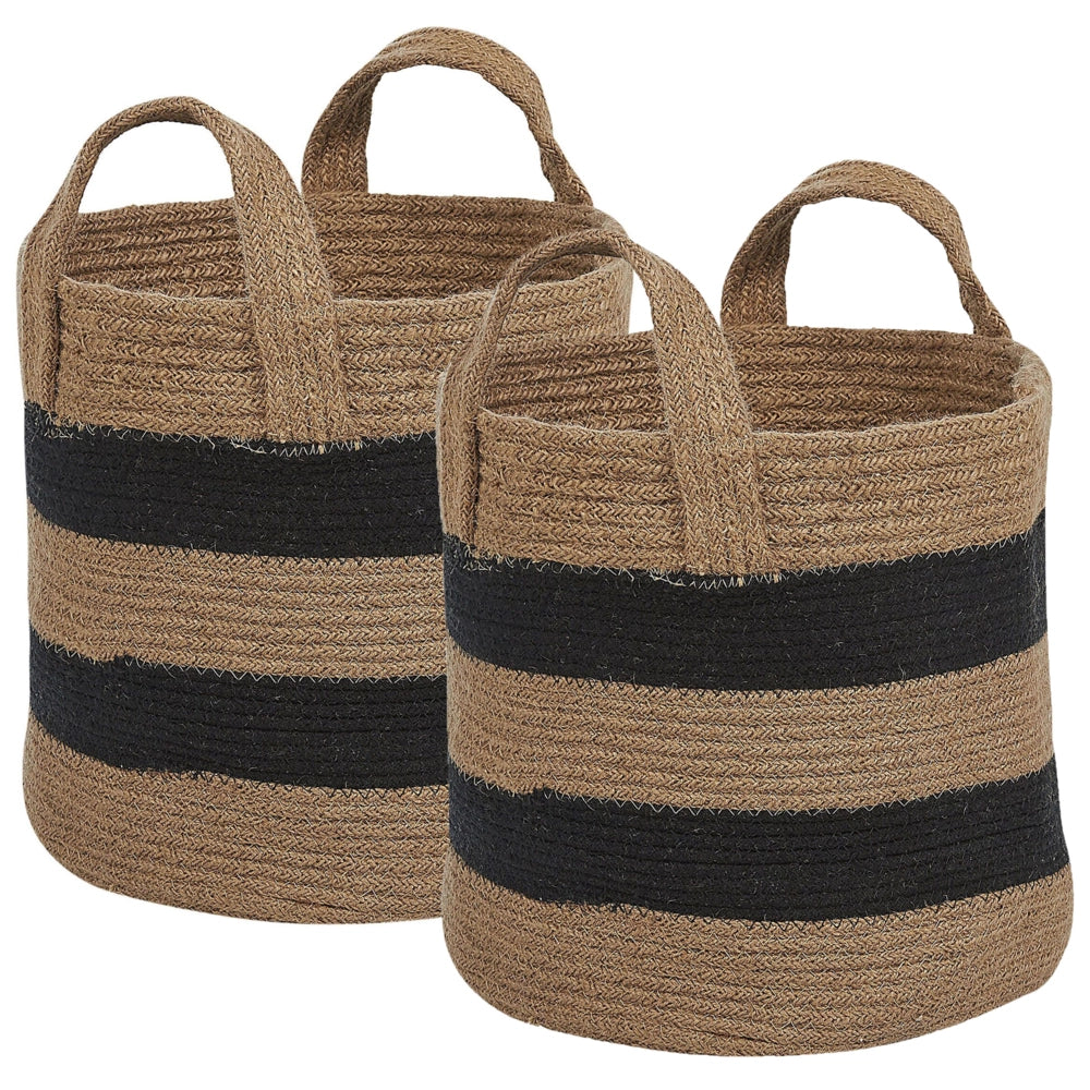 Set di 2 cestini in iuta beige e nero con motivo a strisce Accessori per la conservazione Boho