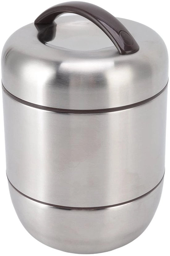 Lunchbox RVS, 4-laag, Luchtdicht, Thermico, Portatile con Maniglia, per Ufficio, Colazione di Lavoro, Scuola, 1,5L, Ø 13 x 19cm, Argento