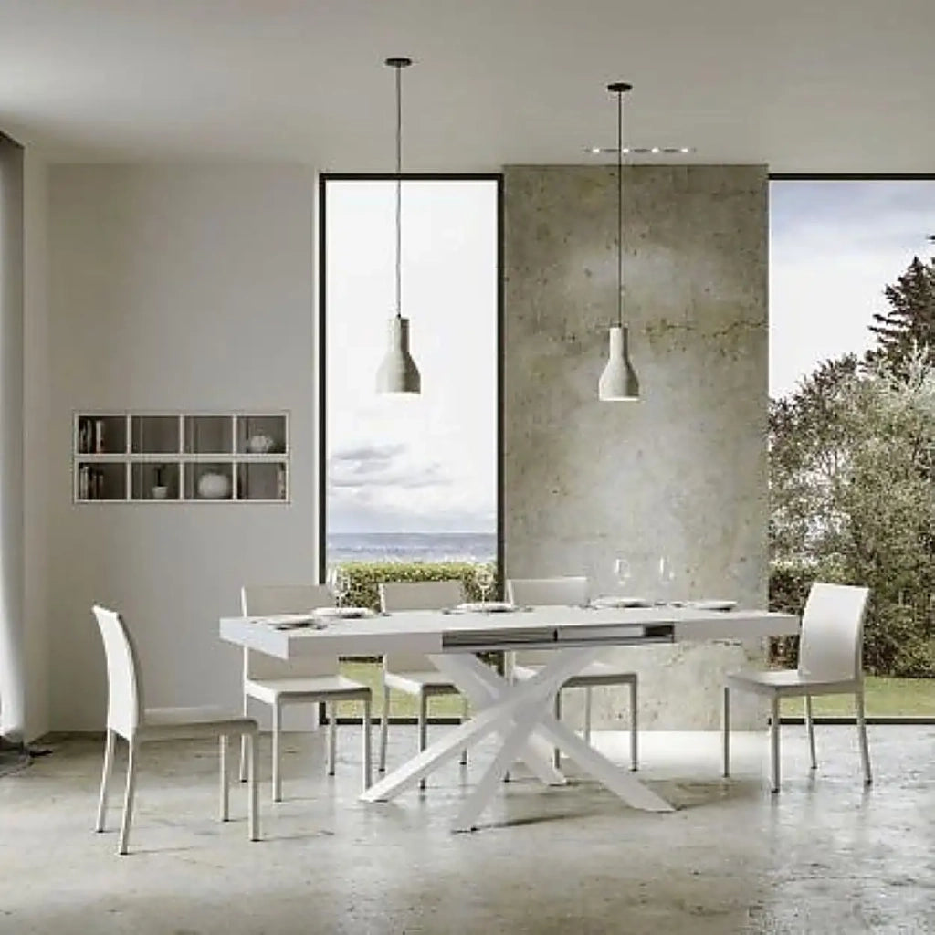 Tavolo allungabile 140/400x90 cm Volantis colore bianco frassino gambe bianche