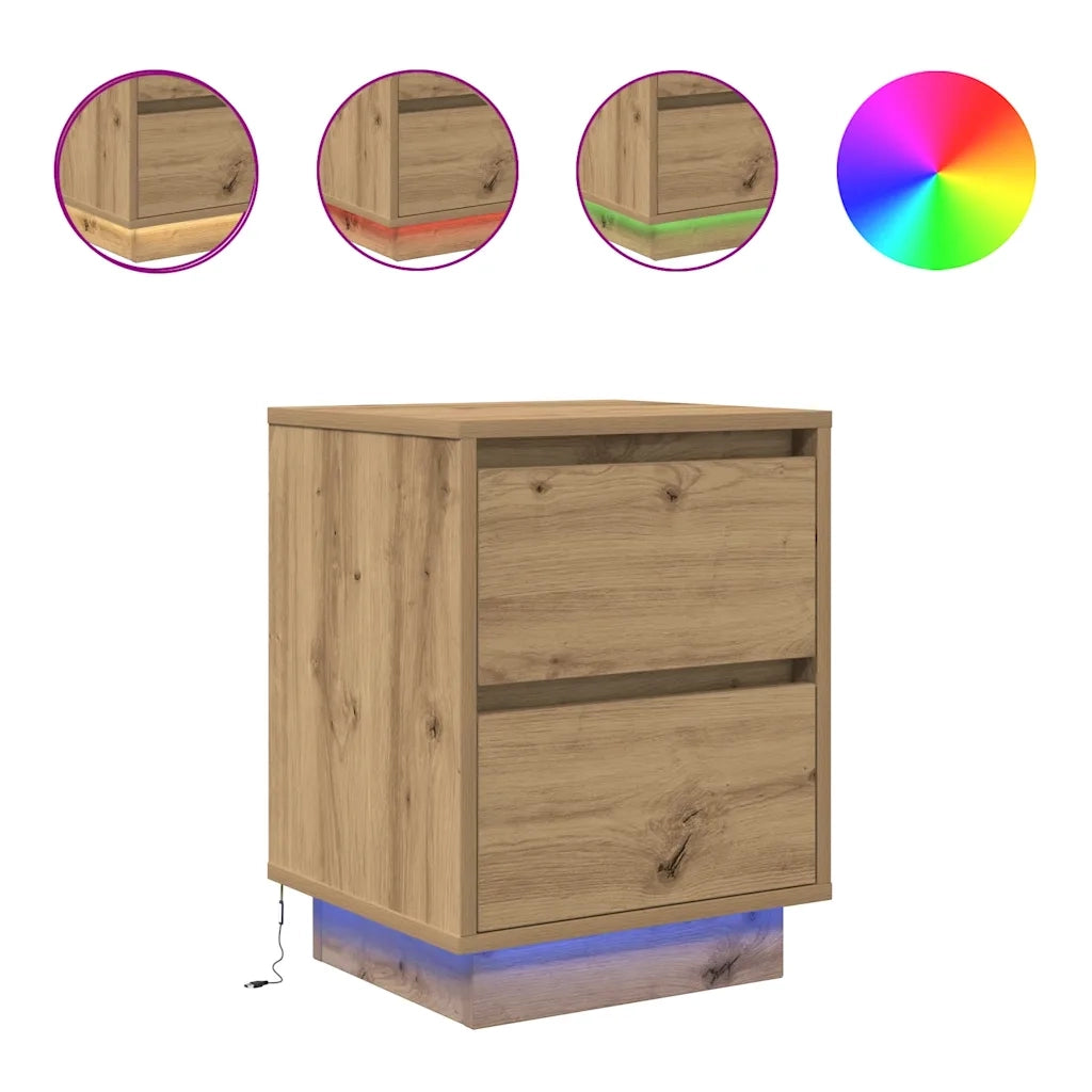 Comodini con Luci a LED 2 pz Rovere Artigianale 38x34x50 cm 861300