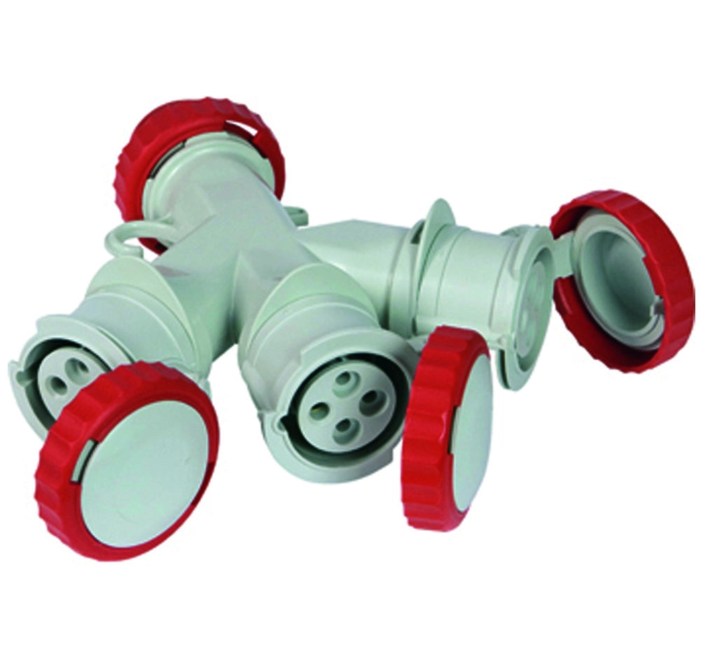 ADATTATORE INDUSTRIALE 380V CON SPINA E 3 PRESE CEE 309 IP67  16A colore rosso 73140    FANTON