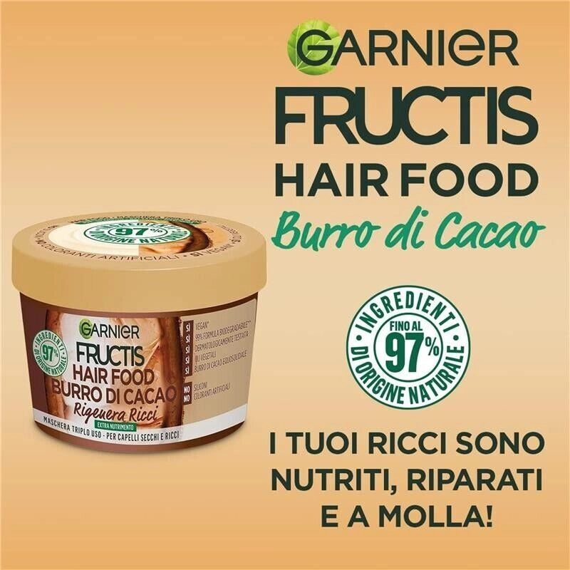 GARNIER FRUCTIS HAIR FOOD BURRO DI CACAO RIGENERANTE MASCHERA PER CAPELLI SECCHI E RICCI SENZA SILICONI 390 ML